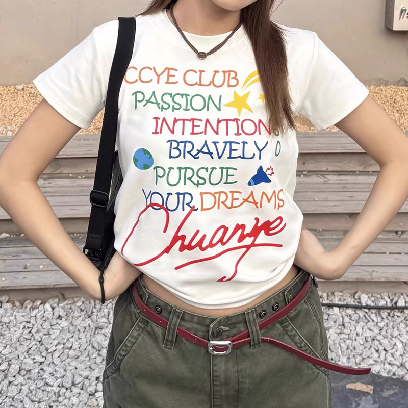 2025 Original Letter Printed Round Neck Short Sleeve Women's T-shirt Summer New Casual Versatile Top Women's Fashion Underwear New Designer 