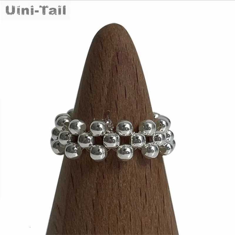 925 Tibetan Silver Small Round Bead Open Ring Temperament Personality Trendy Flow Feeling Cold Wind JK072 y250730