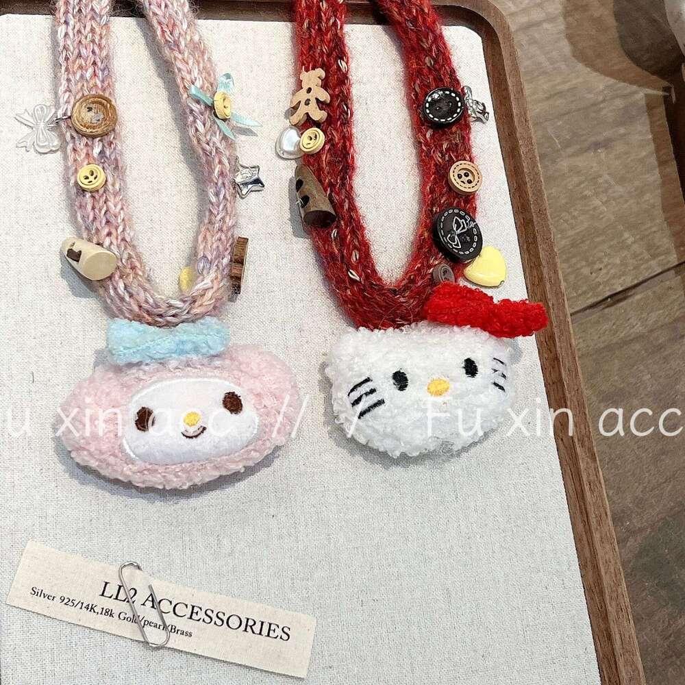 Cute Cartoon Meowing Cat Collar for Girls Sweet Niche Simple Woven Plush Woolen Doll Clavicle Chain e2a