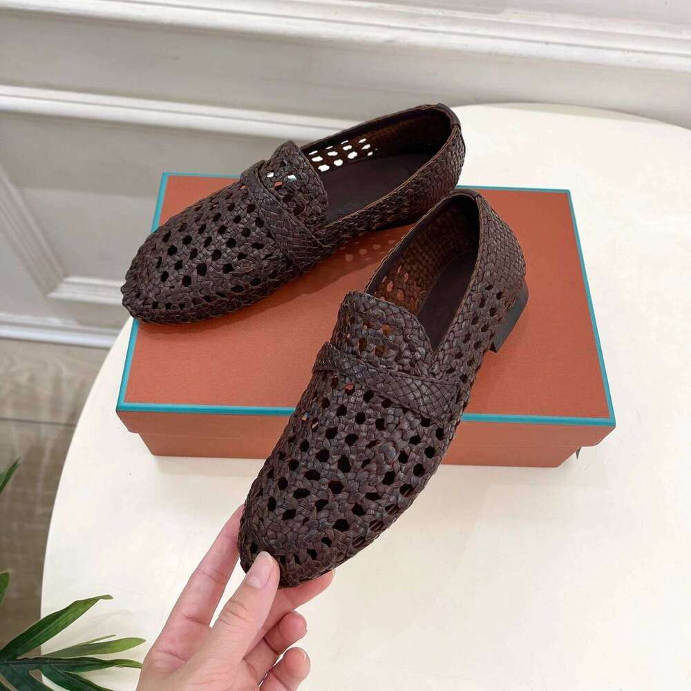 New Women Size35-41 Weaving Genuine Leather Flats Hollow Loafers Solid Colors Leisure Designer Shoes Zapatillas De Mujer fc8