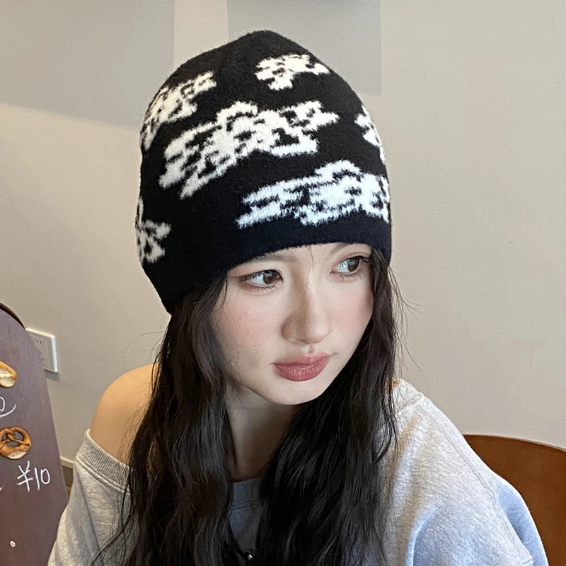 Women Hat Beanie Knitting Letter Graphic Winter Hip Hop Harajuku Y2k Streetwear Black Aesthetic Korean Fashion Pullover Unisex 250730