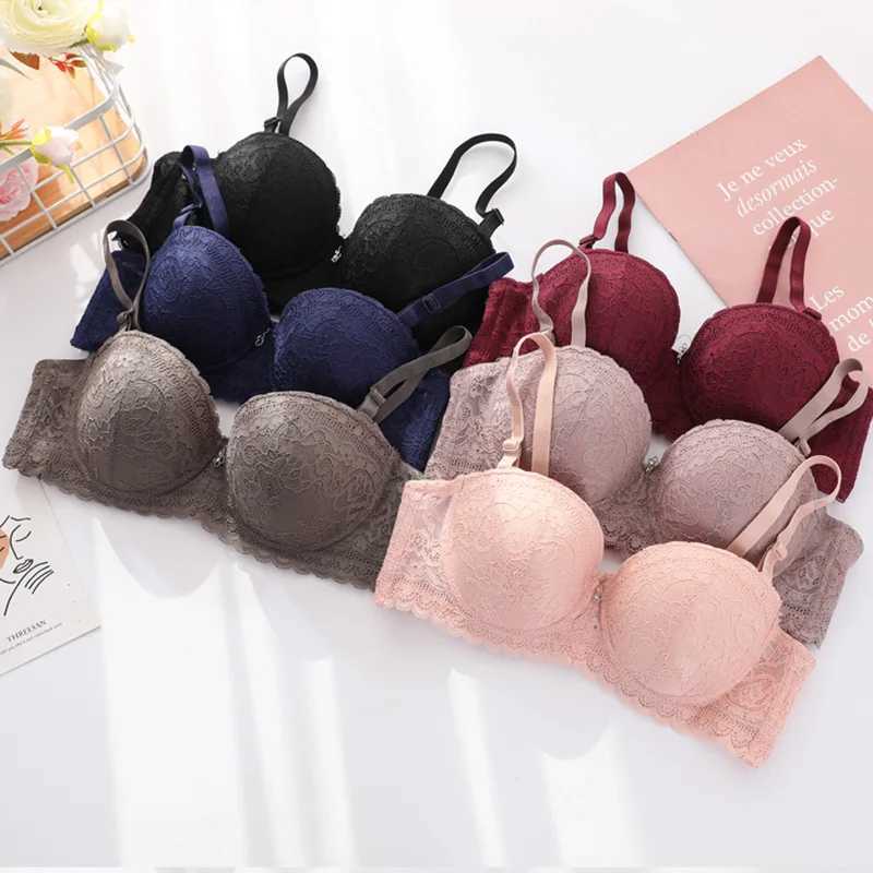 Sexy Lace Bras for Women Natural Latex Underwire Thickness Optional Underwear Womens Small Chest Side Gather Bra Z250730