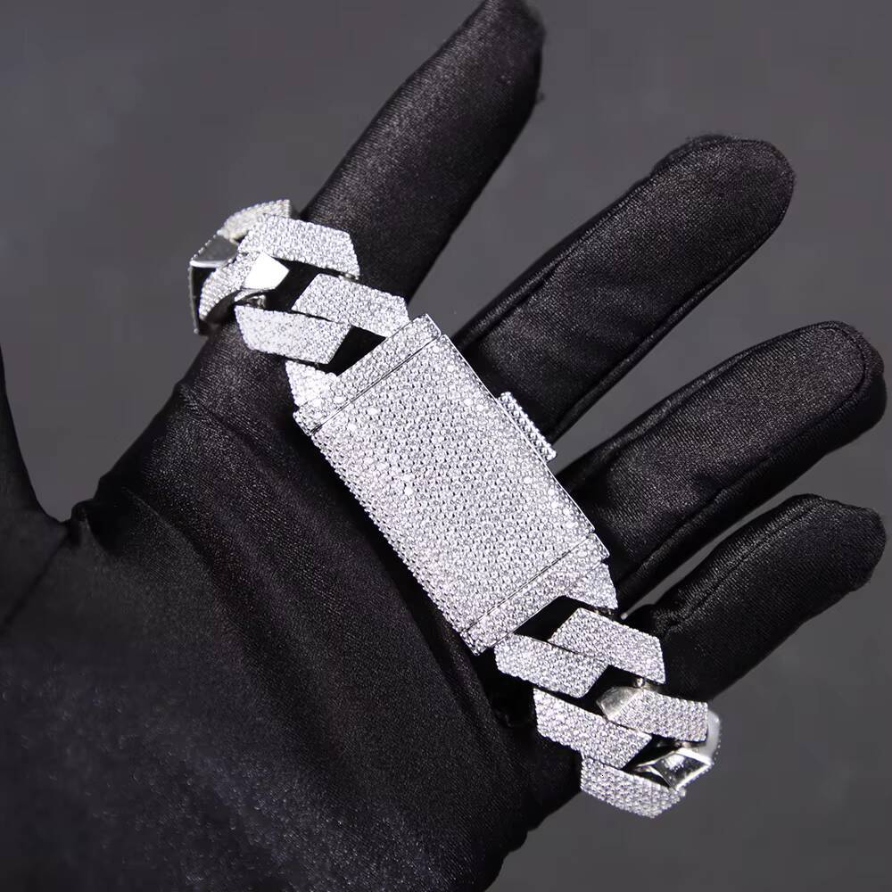 Cuban Bracelet 20mm 4rows Chain S925 Sterling Silver with Iced Out Moissanite Hiphop Necklace Cuban Link Moissanite Bracelet