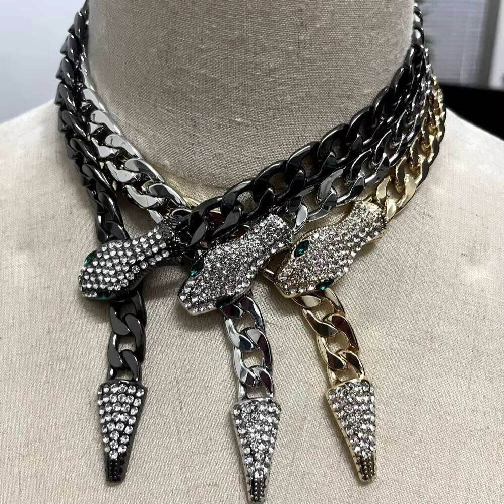 European American Style Custom Full Dia Magnet Buckle Snake Pendant Necklace Cross-Border Fashion Alloy Buddhism Accessory