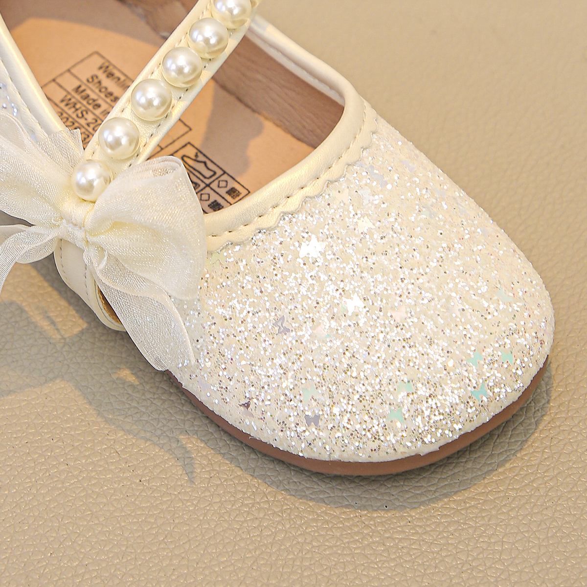 Girls' shiny pearl trip shoes bow decorated delicate little single shoes