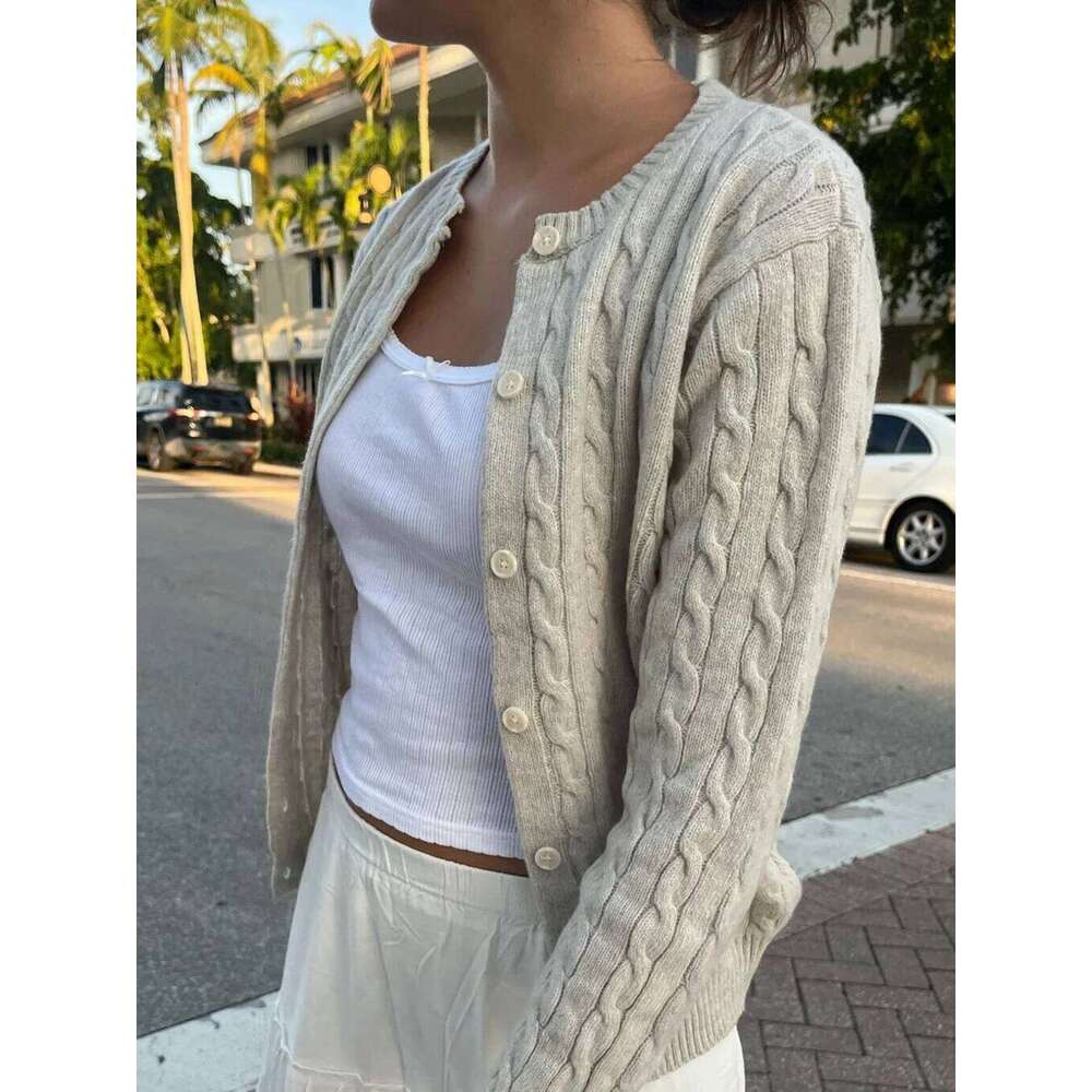 Designer Clothing 2025 Twisted Flower Chic Cardigan Sweater Woman Round Neck Long Sleeve Single Breasted Cotton Outerwear Autumn Casual Loose Sweaters