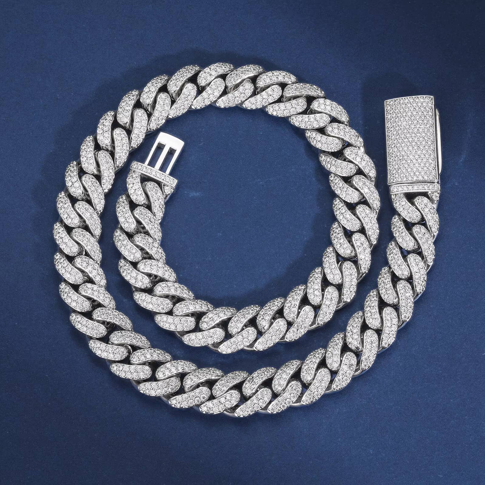 Wholesale Party Jewelry Hip Hop Mens 12mm Gold Plated Silver VVS Moissanite Colorful Iced Out Button Cuban Link Chain