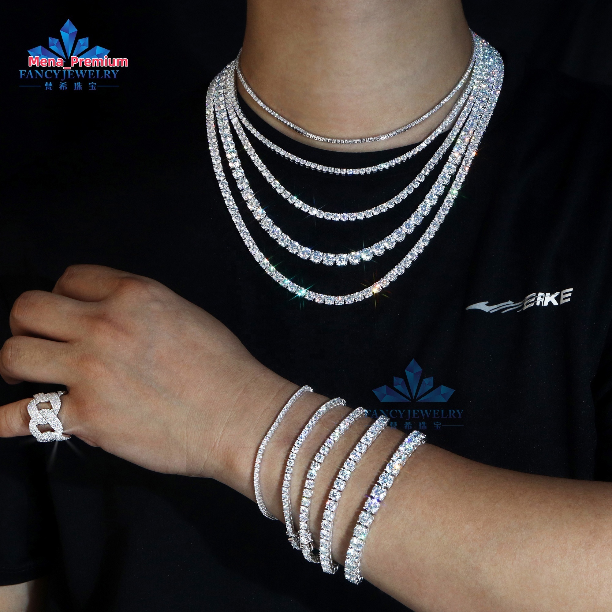 Hot Selling 925 Silver Moissanite Tennis Chain VVS Iced 2mm-6.5mm Diamond Link Necklaces in Hip Style