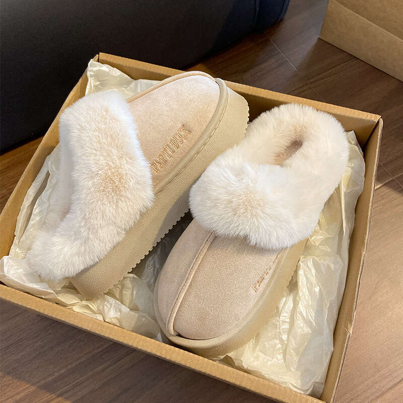 Suede Cotton for Women, Outdoor Wear, Autumn and Winter 2024 New Thick-Soled Indoor Warm Non-Slip Furry Slippers