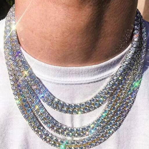 5mm Clustered Rose White Gold Plated 925 Sterling Silver Iced Diamond Zircon Tennis Chain Necklace