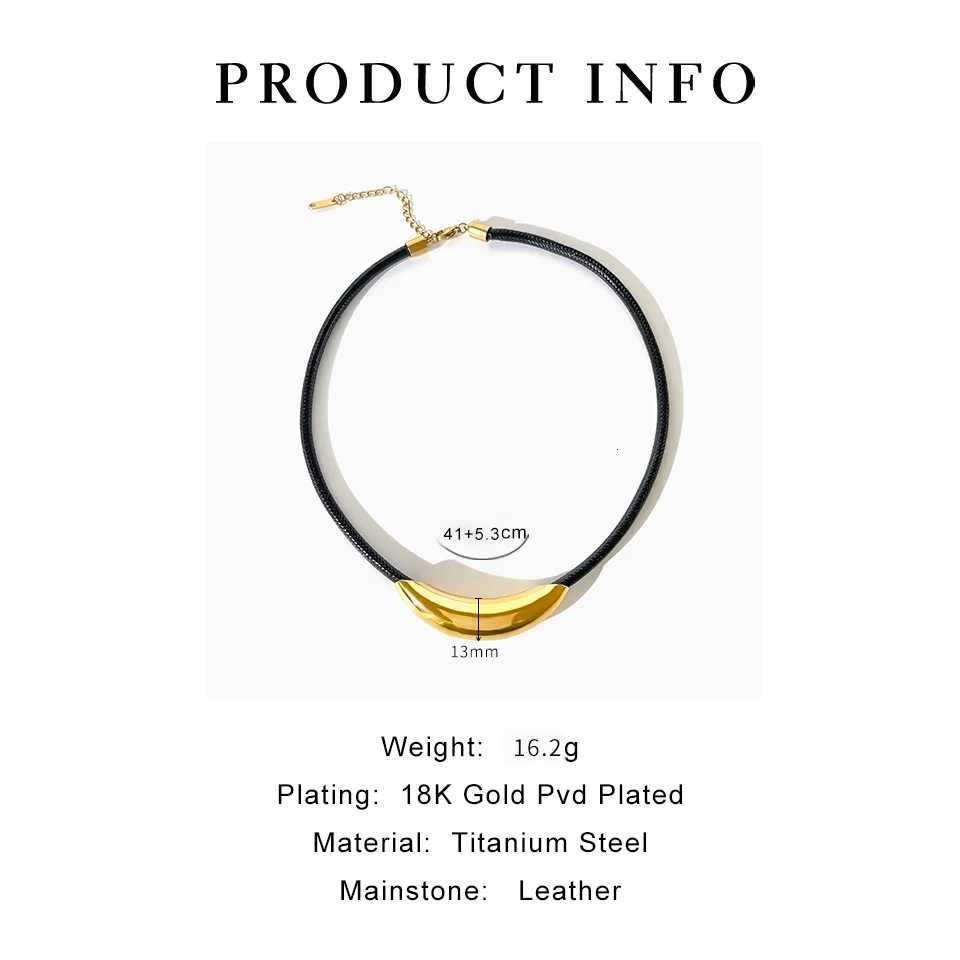 Perisbox Free Tarnish Gold Plated Tube Choker Necklace for Women Punk Stainless Steel Black Leather Rope Fashion Collar Jewelry Z250731 Z250910