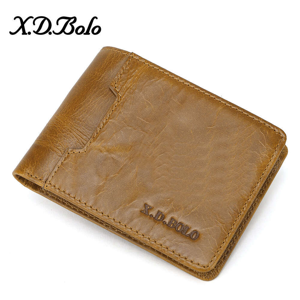 New Genuine Leather Men's Short Oil Wax Cowhide Zipper Coin Purse Multi-Card Slot Small Wallet for Men designer wallet B5 B5