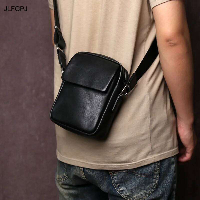 Minimalist Genuine Leather Men's Shoulder Crossbody Fashionable Trend Top Layer Cowhide Zipper Phone Bag