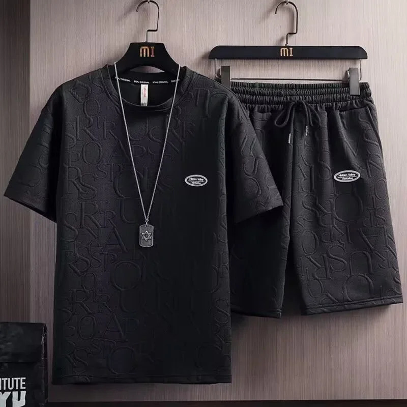 Trendy Summer Suit For Men Casual Short Sleeve TShirt Solid Color Versatile Style Korean INS Five Minute Pants 250724