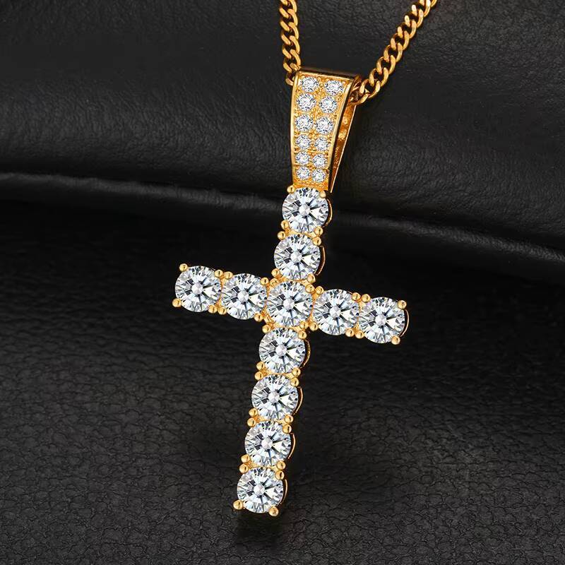 Fine Jewelry 925 Sterling Silver Pass Diamond Tester 5mm VVS Moissanite Classic Cross Pendant Necklace for Men Women