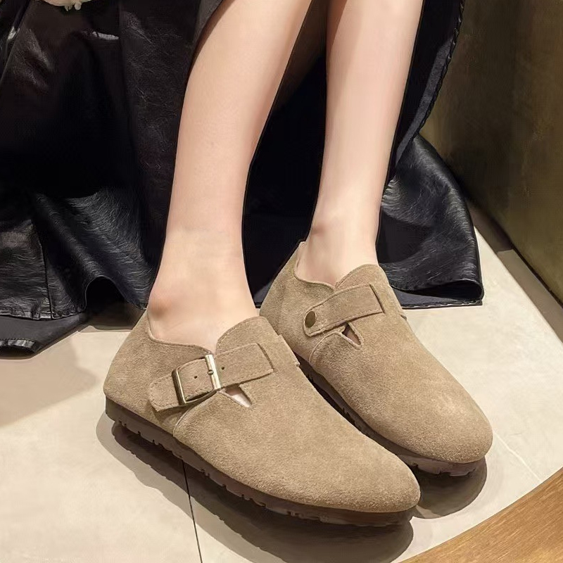 Spring/Summer New Arrival Open-Toe Leather Flat Shoes with Full Buckle Retro Casual Shoes