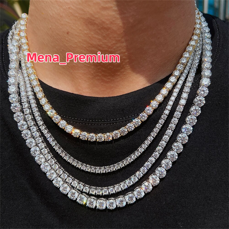 2/3/4/5mm 925 Silver Hip-hop Choker Tennis Chain Bracelet Fashion Jewelry D Color Moissanite Necklace for Men
