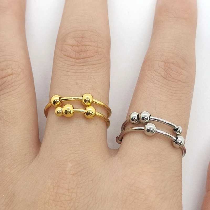 2024 Trend Jewelry Punk Anxiety Rings for Women and Men Spiral Fidget Beads Ring Rotate Freely Anti Stress Stainless Steel Ring Gift y250730