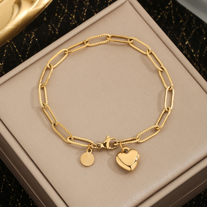 Simple Designer Bracelet Titanium Steel Heart Pendant Necklace Women's Best Friend Madam Jewelry Set Cross-border Foreign Trade Wholesale