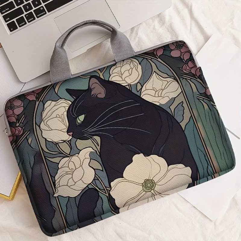 1pcTwo styles Camellia Black Cat Pattern Printed Laptop Bag Soft Laptop Fabric Cover suitable for 14 inch laptops G250729