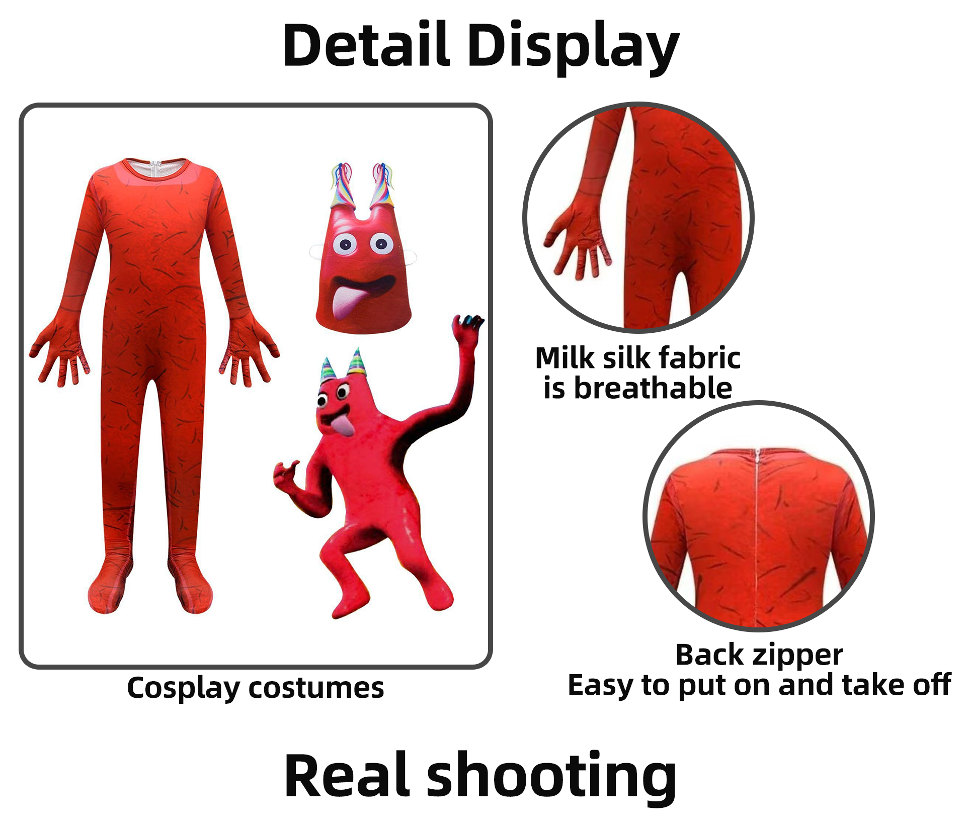 Children's Halloween cosplay costumes: green and red monster one-piece suit, funny mask, tight-fitting suit, boys' party role-playing perfor