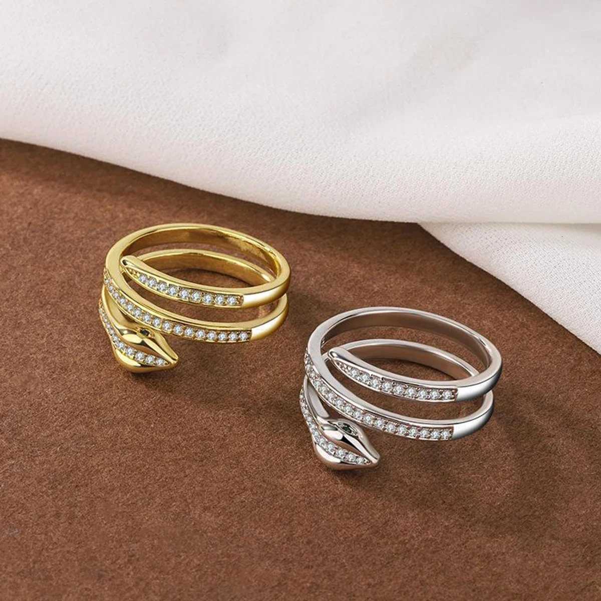 European American Fashion New Vintage Serpentine Shaped Rings Hip Hop Party Opening Adjustable Zircon Ring y250730