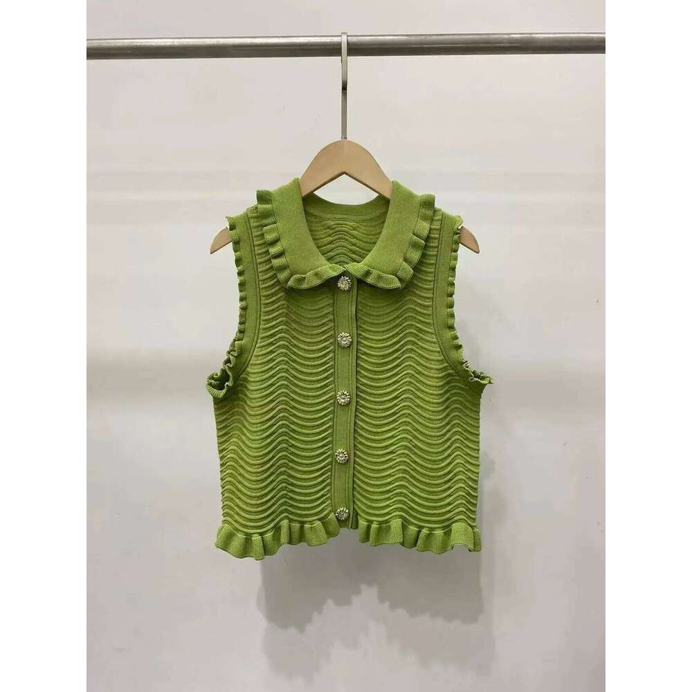 Designer Clothing 2025 Women's Set Turn Down Collar Single Breasted Slim Casual Sleeveless Tanks Top Or High Waist Knitted Skirt