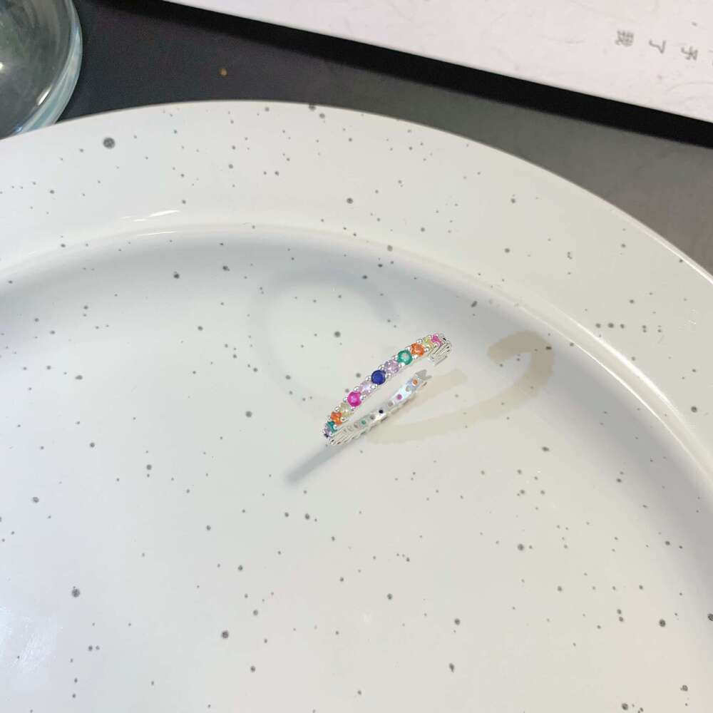 Colorful Zircon INS Ring for Women, Niche Design, Personalized High-End Adjustable Open Ring, Trendy Summer bfa