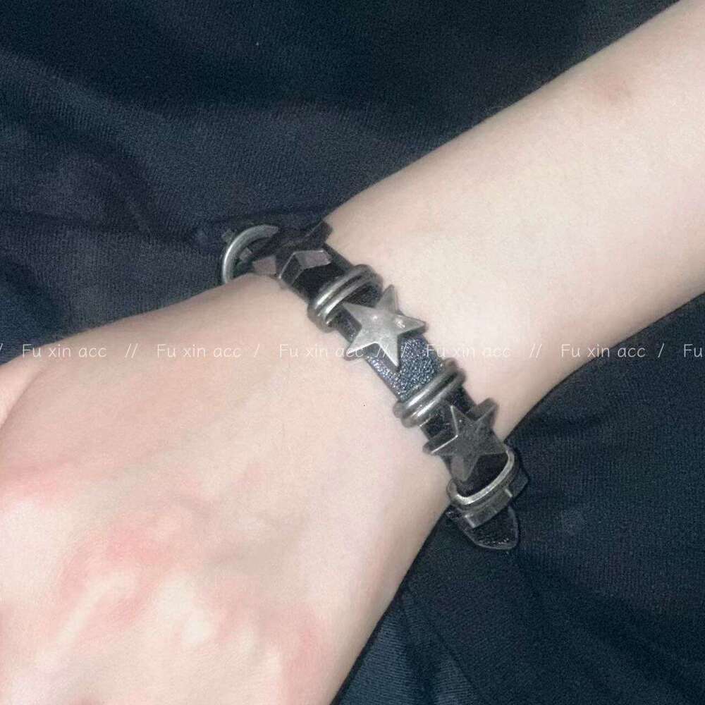 FUXIN Punk Style Black Leather Star Niche High-end Sweet Cool Hot Girl Bracelet Jewelry e1e