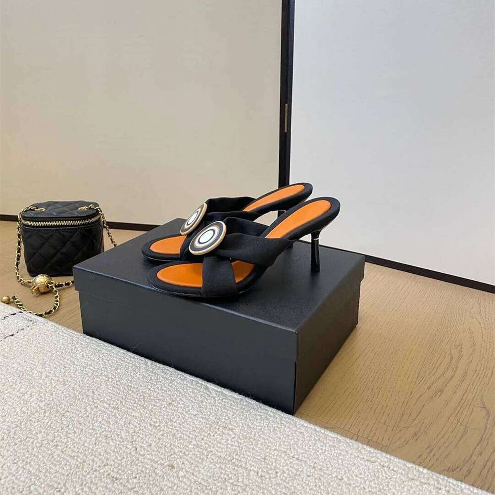 New Women Size34-41 Genuine Leather Slippers High Heels Summer Sides Solid Colors Pumps Designer Shoes Zapatillas De Mujer d76