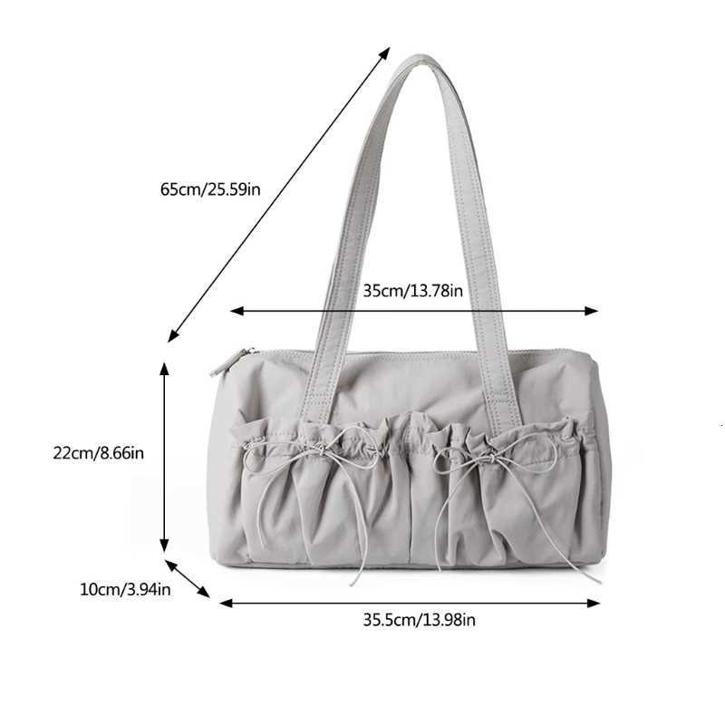 Women Fashion Nylon Shoulder Bag with Pleated Bows Large Capacity Casual Handbag Practical Top Handle Bag for Travel Daily Use Y250730