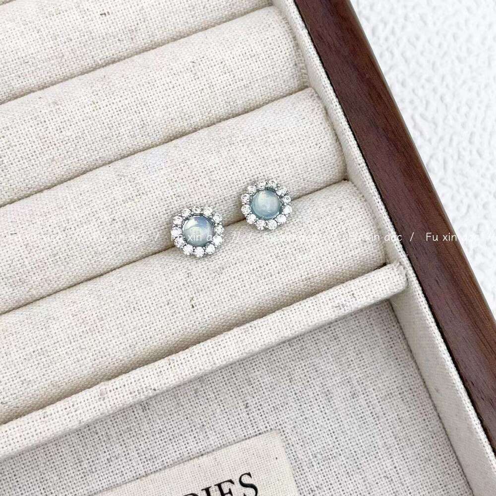 Gentle Lady Natural Jadeite Blue Green Tone High-end Personality Square Round Snowflake Shape Versatile Earrings for Women 7d7