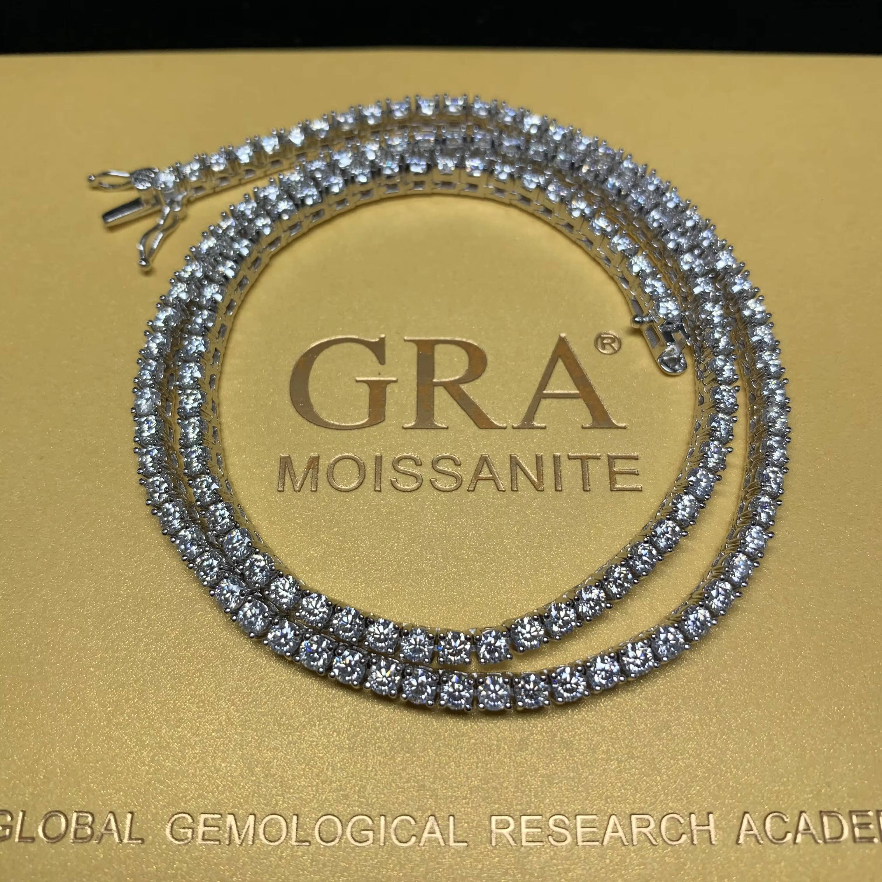 Hot Hip Hop Style 2mm 3mm 4mm 5mm 6.5mm VVS Moissanites Diamond in 925 Silver Necklace Tennis Chain Moissanite