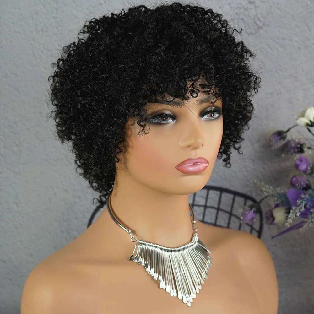 Highlight Human Hair Afro Wigs Black Women Short Pixie Kinky Curly for African American Full hine Wig