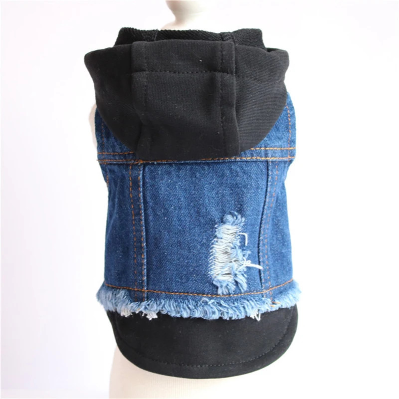 Pet Clothes Dog Jeans Jacket Layered Drawstring Hood Denim Jacket False Two Coat Clothing for Small Medium Dogs Cats Red/Black 250729