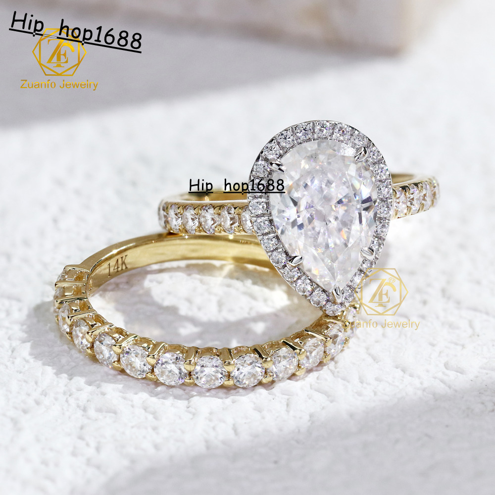 Custom 2ct Pear Cut 14K Gold Moissanite Diamond Eternity Band Ring High Quality Wedding Engagement Couple Rings