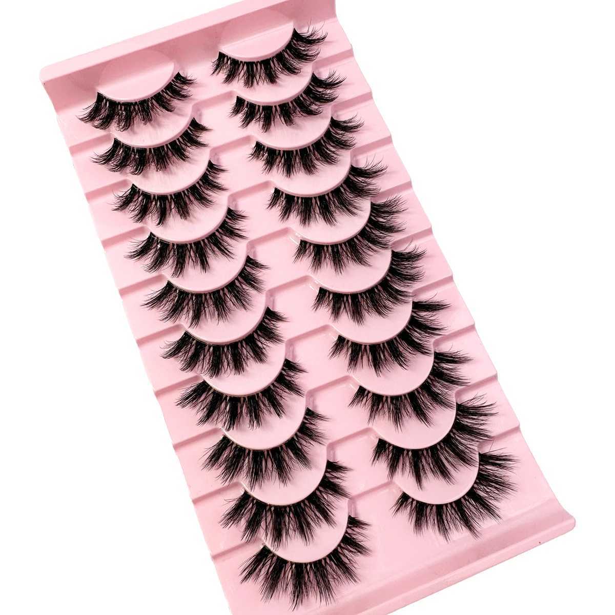 10 Pairs Natural Long Transparent Stem 3D Mink Eyelashes Manga Lashes Hot False Lashes Fluffy Soft Cross Lashes Extension Makeup Z250730
