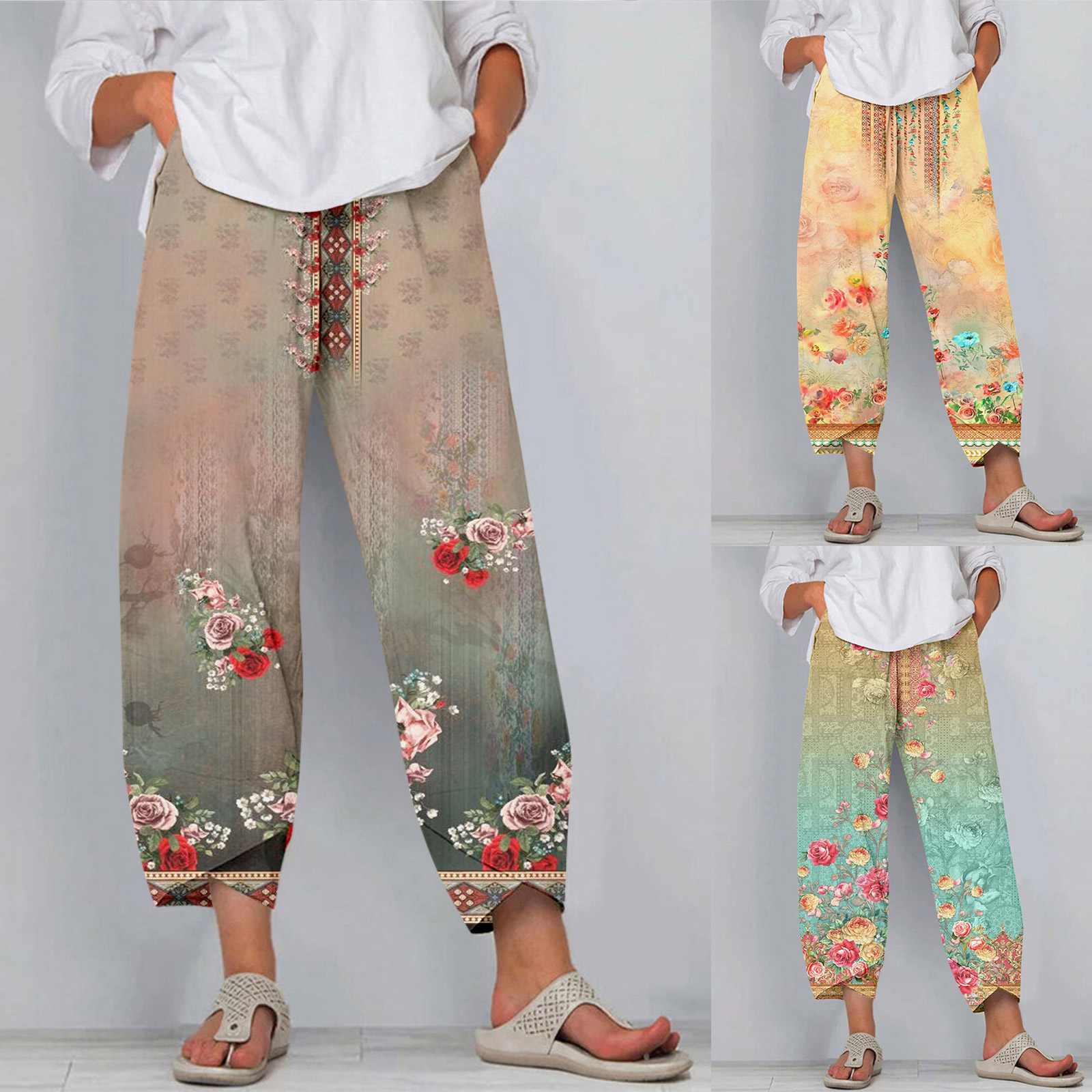 Trousers Casual Pants For Women Plus Size Fashion Pants For Women Wide Leg Capris Womens Summer Cropped Calzones Para Mujer