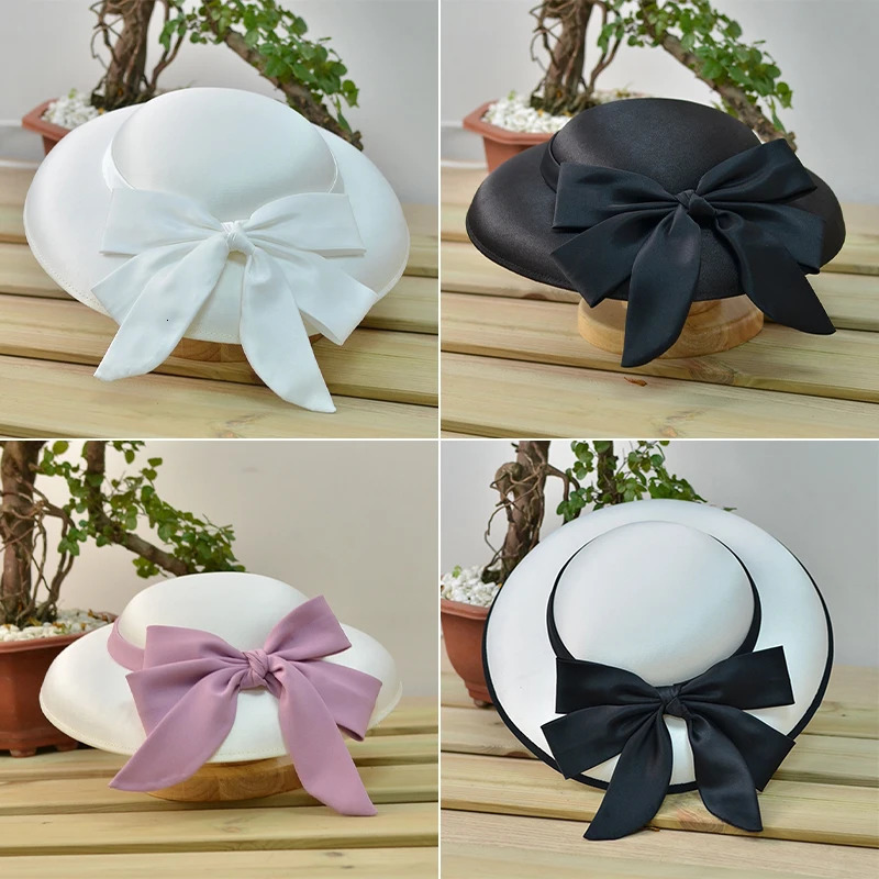 Women French Style Elegant Bucket Hat Retro Classic Bow Bridal Wedding Hats Headdress Fedoras Hats Dinner Party Church Hats 250730