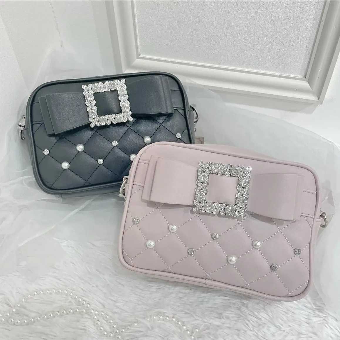 Diamond Bow Pink Square Bag For Women Mine Series Beading Pearl Y2k Messenger Bag Hot Sweet KAWaii Shoulder Crossbody Bag Y250730