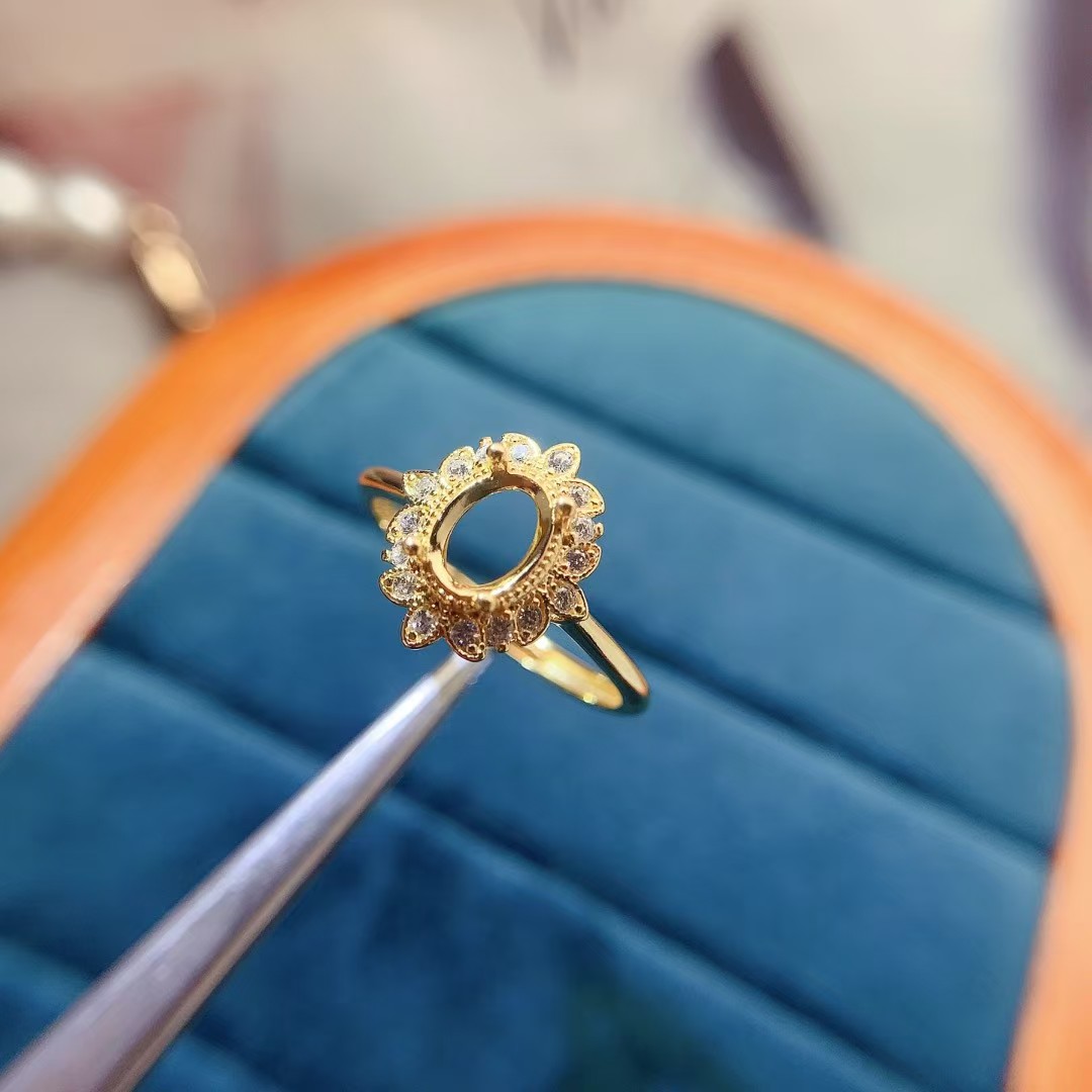 Classic design 925 silver ring setting 5mm*7mm oval shape gemstone inlaid base for ring making sterling silver jewelry DIY supplier