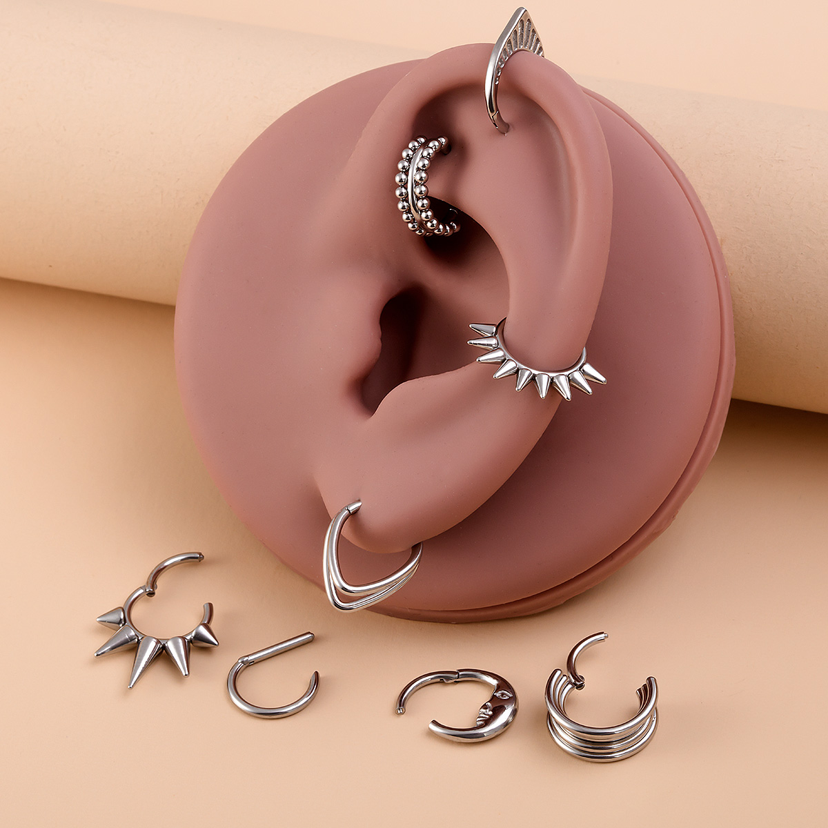 Rivet stainless steel moon water droplet nose spacer ring human puncture jewelry ear bone ring wholesale