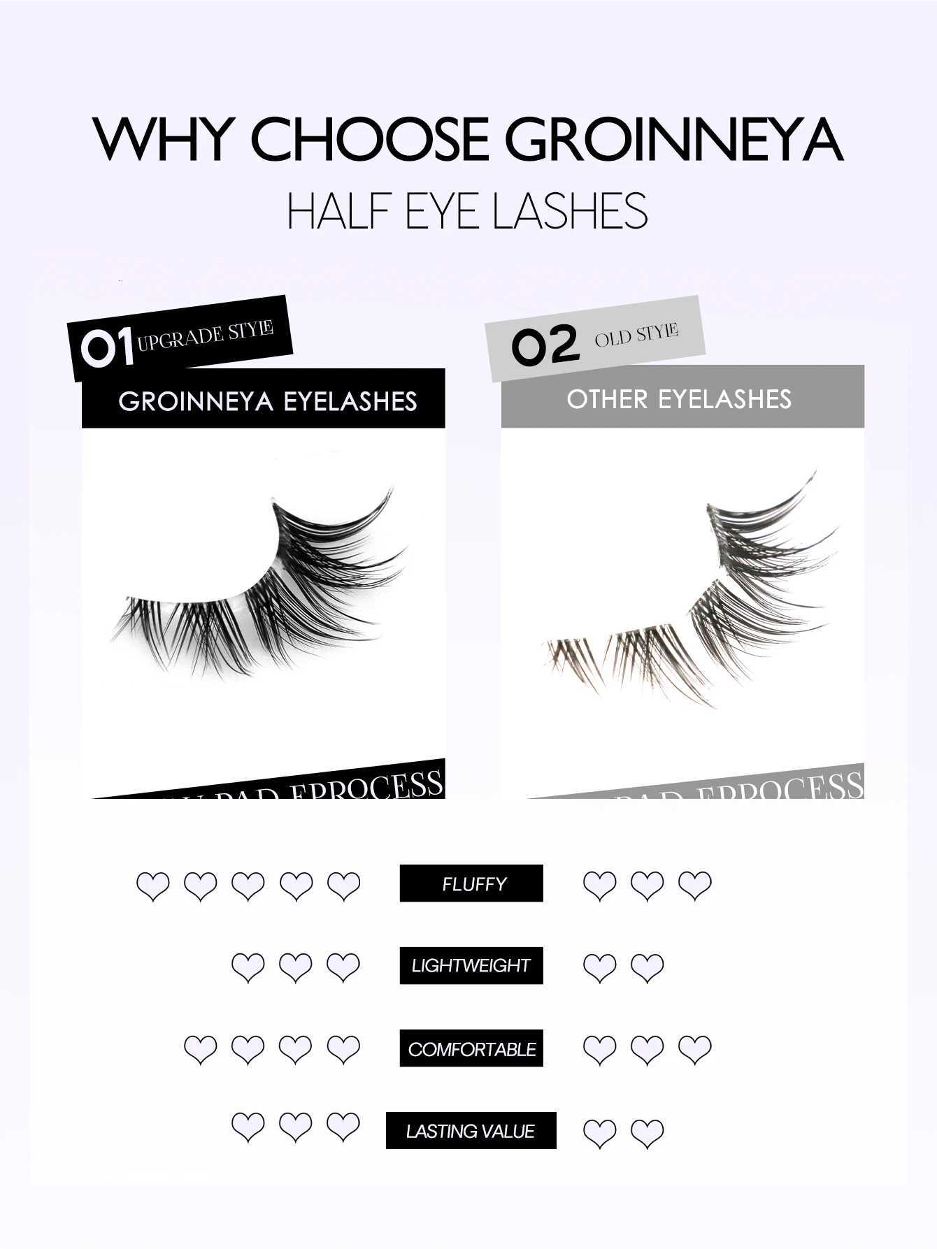 Groinneya Cat Eye Lashes Half Lashes Soft Natural Faux Mink Eyelashes Fake Lashes Natural Look Wispy Winged End Eye Elongated Z250730