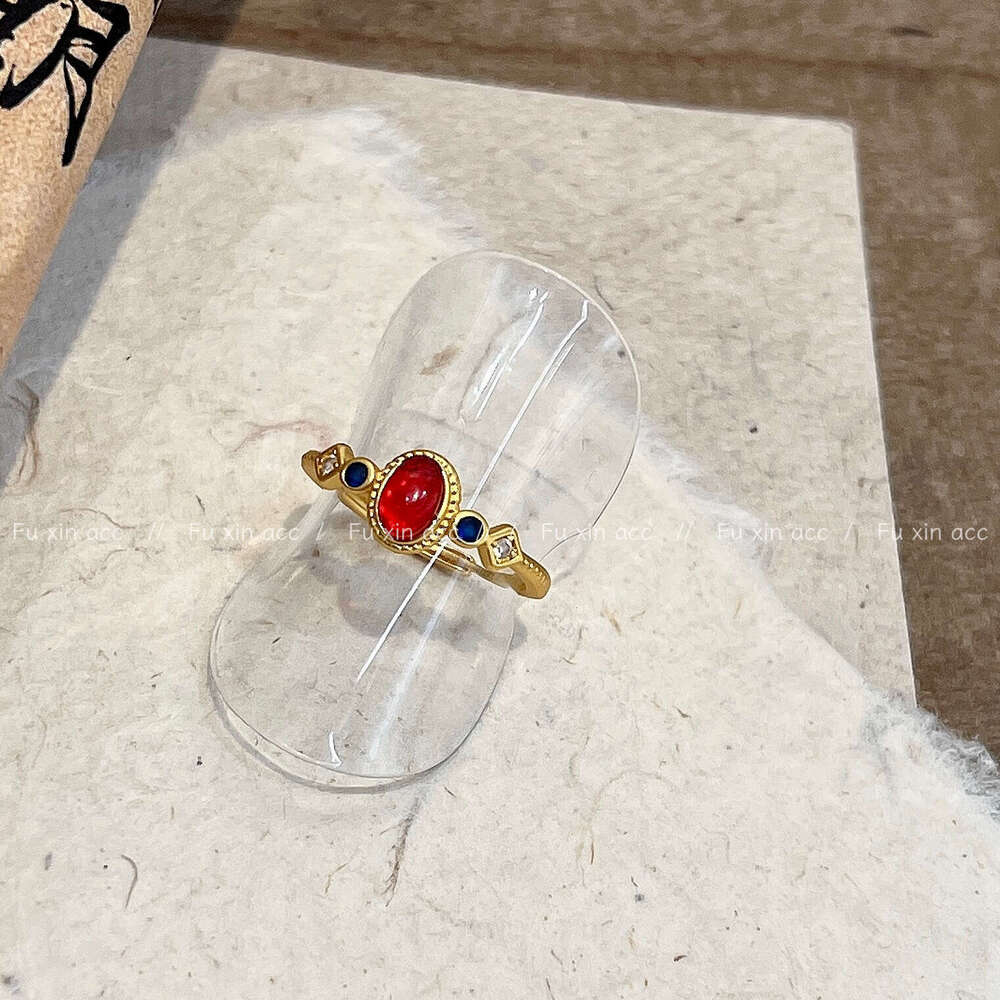 Blue and White Zircon Mancalong Style Light Luxury Niche Open Ring Fashion Simple High-end Feel Jewelry 1bb