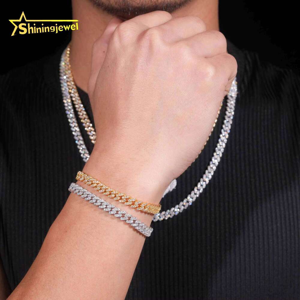 RTS 6Mm 1 Row Stone Pure Sier Hip Hop Jewelry Mens Necklace Bracelet Iced Moissanite Cuban Chain