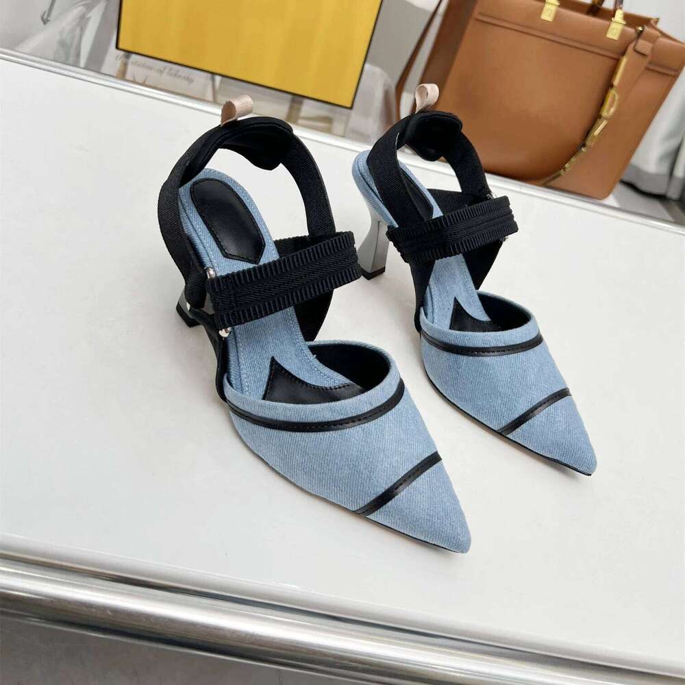 New Women Size35-42 Denim Pumps Super High Heels Genuine Leather Sandals Pointed Toes Designer Shoes Zapatillas De Mujer a15