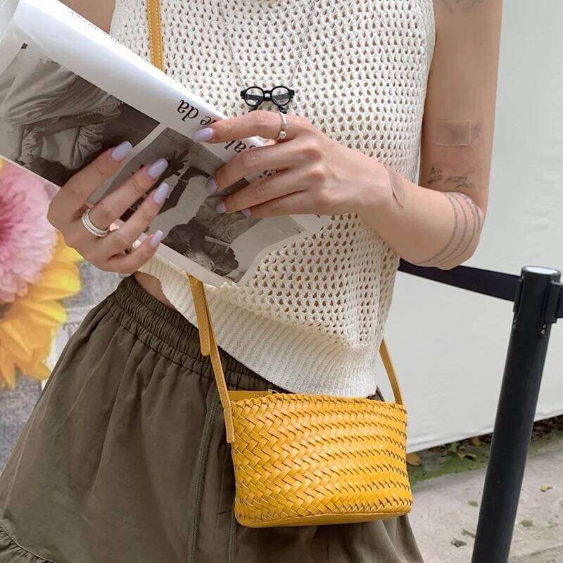 Genuine Leather Hand Woven Mini Bags For Women Designer Handbags And Purses 2025 New In Cowhide Vintage Messager Shoulder
