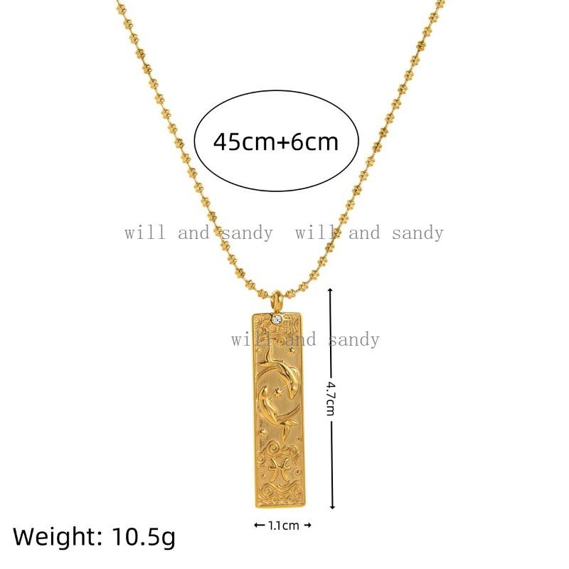 18k Gold Plated Zodiac Sign Tarot Card Necklace for Women Vintage Totem Charm Necklaces Astrology Horoscope Crystal Fine Jewelry Birthday Christmas Gi