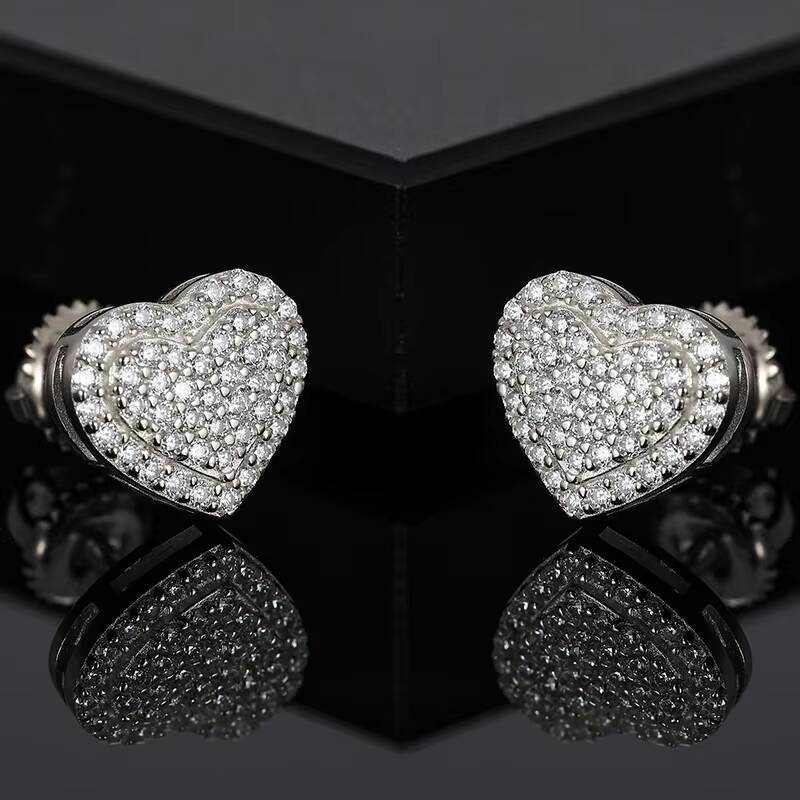 Factory Wholesale Moissanite Jewelry Round Brilliant Cut 925 Sterling Silver Heart Shape Stud Earrings Valentines Day Gift