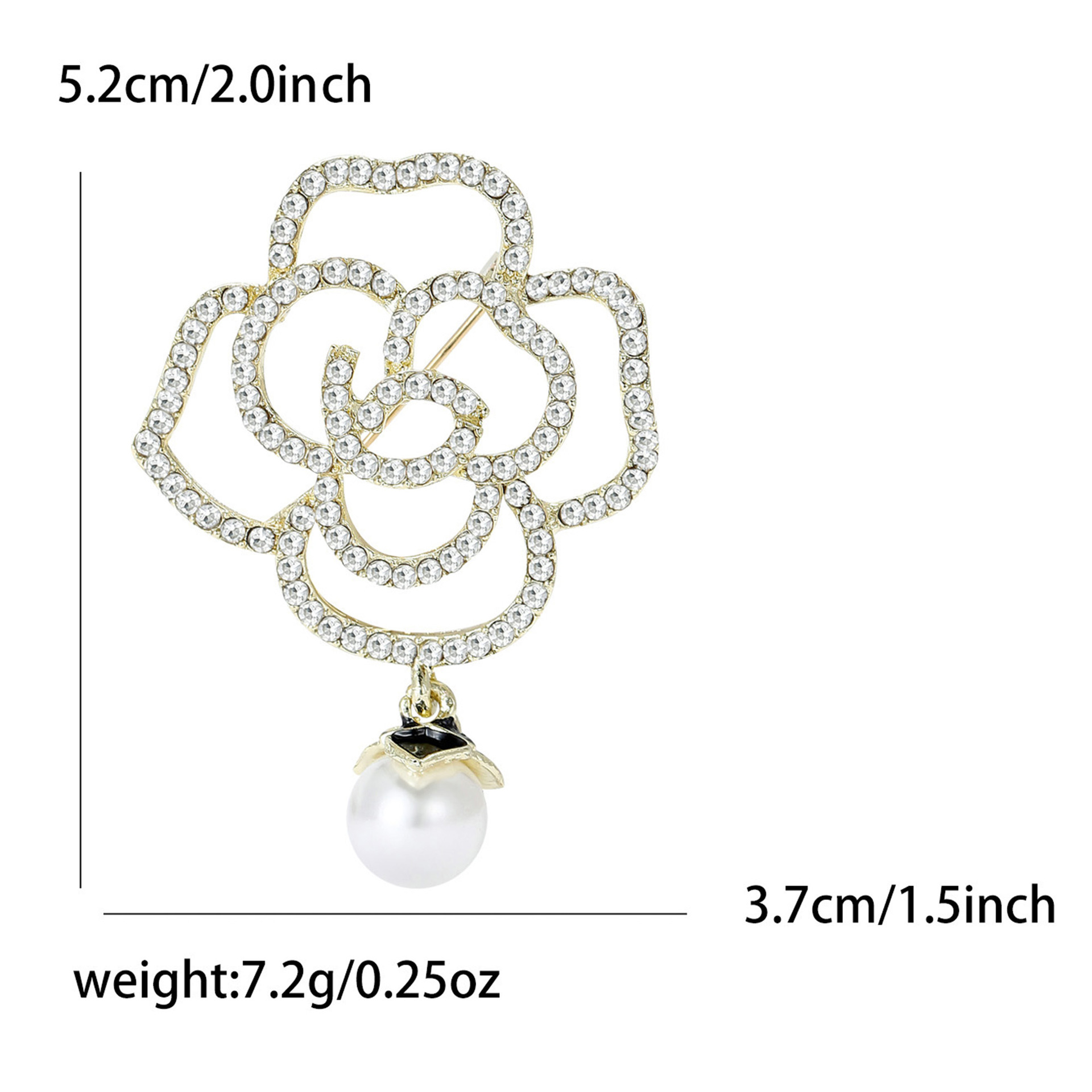 Gold Tone Rhinestone - Encrusted Openwork Rose Brooch With Pearl Drop Accent Elegant Party Jewelry And Gift For Her High Quality And Stylish Jewelry